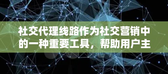 社交代理线路作为社交营销中的一种重要工具，帮助用户主动寻找和连接潜在的社交客户或合作伙伴，提升品牌影响力和活动效果。以下是对社交代理线路的详细分析